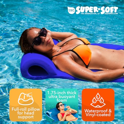 TRC Recreation Sunsation Vinyl Coated Foam Swimming Pool Float Mat Adult Lounger with Built-in Roll Pillow