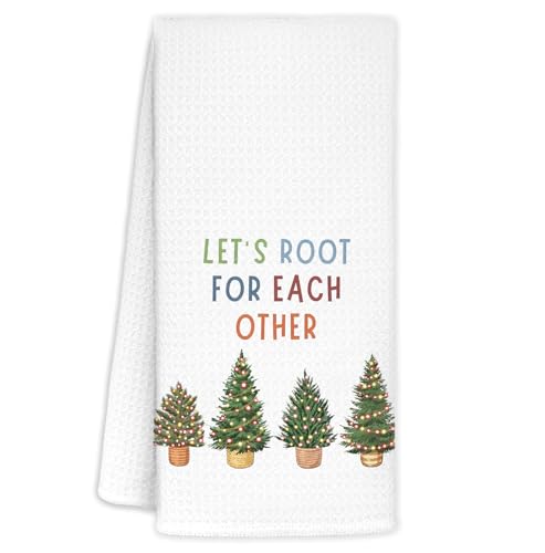Christmas Tree Kitchen Towels, Snowy Christmas Winter Tree Dish Hand Tea Towels, Xmas Holiday Kitchen Bathroom Decor, 16x24 Inch