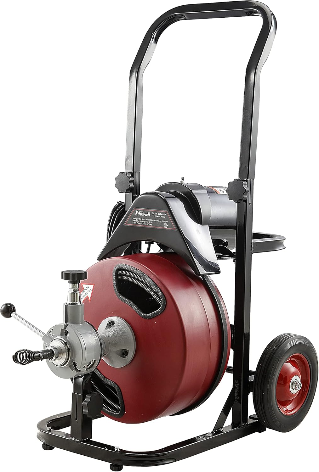 XtremepowerUS Commercial Sewer Snake Drill Drain Auger Cleaner Cable 50-Feet Long 1/2 (4)-Cutter Set & Foot Switch with Wheel