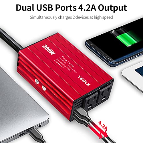 YSOLX 500W Power Inverter DC 12V to 110V AC Converter with 2 USB Ports and 2 AC Outlet, Car Charger Adpater for Road Trip and Camping