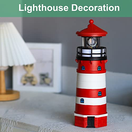 Solar Powered Lighthouse Decor,Solar Lighthouse with Rotating Beacon, 360 Degree Rotating Lighthouse Decoration, Best Lighthouse Gifts for Children(US Flag Blue Top)