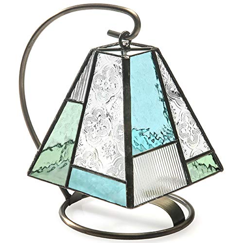 Small Lamp Tiffany Styled Stained Glass Decorative Accent Night Light Table Top Home Décor Bedroom, Bathroom, Nursery J Devlin Lam 710 (Windsor Blue)