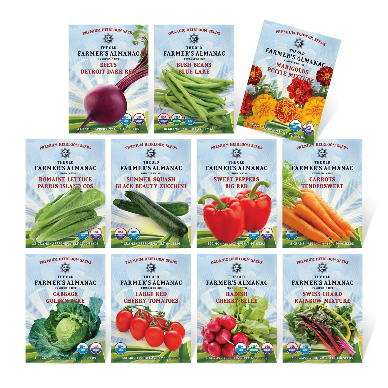 The Old Farmer's Almanac Heirloom Vegetable Garden Starter Kit (11 Seed Packets - Over 7000 Seeds)