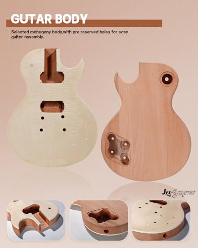 Leo Jaymz DIY Single Cut Electric Guitar Kits with Mahogany Body and Neck - Rosewood Fingerboard and All Components Included (LP Hollow)