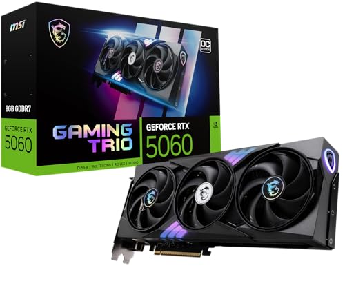 MSI Gaming RTX 5060 8G Gaming Trio OC Graphics Card (8GB GDDR7,128-bit, Extreme Performance: 2640 MHz, DisplayPort x3 2.1a, HDMI 2.1b, NVIDIA Blackwell Architecture)