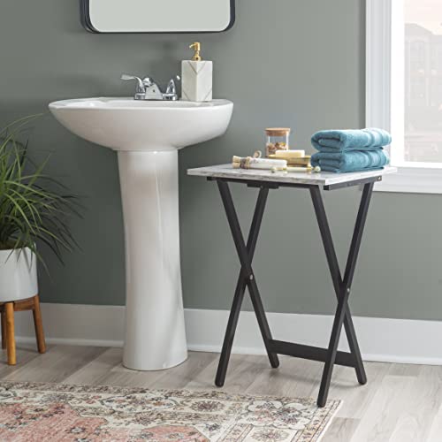 Linon Nikki Brown Faux Marble Tray Table Set