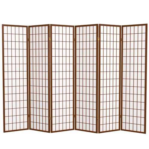 Red Lantern 6 ft. Tall Window Pane Shoji Screen-Natural-4 Panels Room Divider