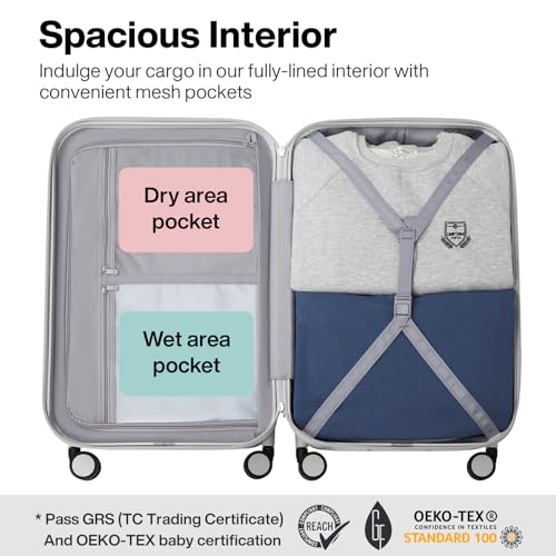 mixi Upgrade Carry on Luggage 14 Inch Underseat Personal Item Suitcases with Spinner Wheels, Hardside Rolling Suitcase PC with TSA Lock Lightweight Travel Case, Fine Grid Black