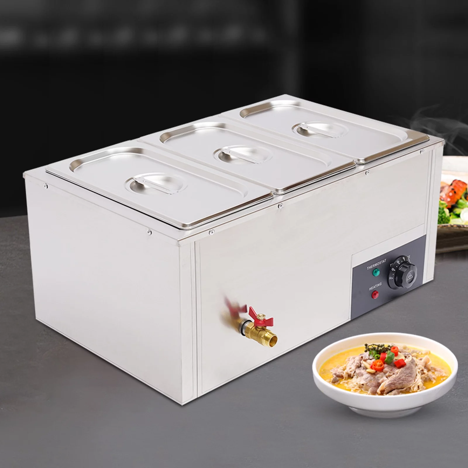 Oukaning 7L Commercial Electric Food Warmer Buffet Steam Table Stainless Steel 3 Pan 850W
