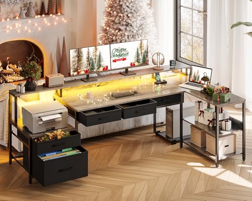 AODK L Shaped Desk with 5 File Drawers, 75