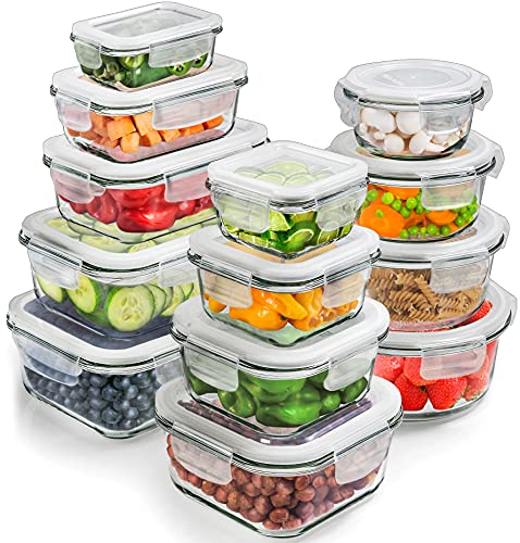 PrepNaturals 13 Pack Glass Meal Prep Containers - Dishwasher Microwave Freezer Oven Safe - Glass Storage Containers with Lids (Multi-Compartment)