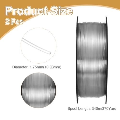 MECCANIXITY PETG 3D Printer Filament, 1.75mm 1KG High Precision Moistureproof Superior Toughness Glossy Filament Clear for Printers 2 Pcs