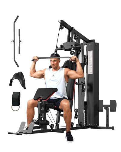 Home Gym Machine, Full Body Workout Machine with 150LBS Weight Stack, Multifunctional All in One Exercise Equipment Station with Preacher Curl Pad, Leg Developer for Strength Training