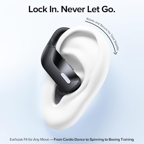Wireless Ear Hook Sport Earbuds, Bluetooth Headphones with Mic, IPX5 Waterproof, 80H Playtime, Deep Bass, Secure Fit for Running Gym Workout - Black