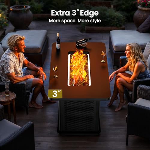 Ciays 43-Inch Rectangular Propane Fire Pit with 60,000 BTU Output, Gas with Cover and Rocks, Table CSA-Certified 2 in 1Table Gatherings Parties with 304 Stainless Steel H-Burner