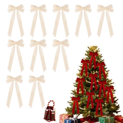 Velvet Christmas Tree Bows with Hair Clip, 2025 New 10 PCS Velvet Christmas Tree Bow for Gift, Vintage velvets Ribbon Bow for Decor, Velvets Hair Bows with Alligator Clips for Women (Red 10pcs)