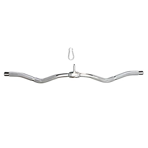 Lat Cable Machine Attachment Curl Pulldown Barbell Revolving Bar, Multi-Exerciser Cable Attachment, Solid Steel Tricep Press Down Bar with Rubber Handgrips & Revolving Hanger