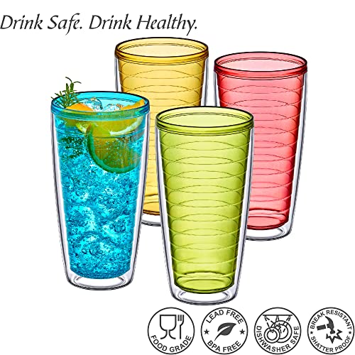Amazing Abby - Alaska - 24-Ounce Insulated Plastic Tumblers (Set of 4), Double-Wall Plastic Drinking Glasses, All-Clear Reusable Plastic Cups, BPA-Free, Shatter-Proof, Dishwasher-Safe