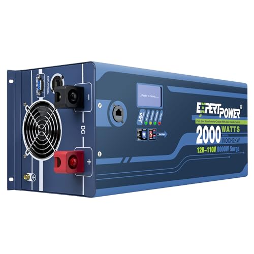 ExpertPower 3000W Pure Sine Wave Inverter Charger | Peak 9000W | DC 12V - AC 110V | LifePO4/ Lithium Battery Compatible | Auto Transfer Switch | LCD Display