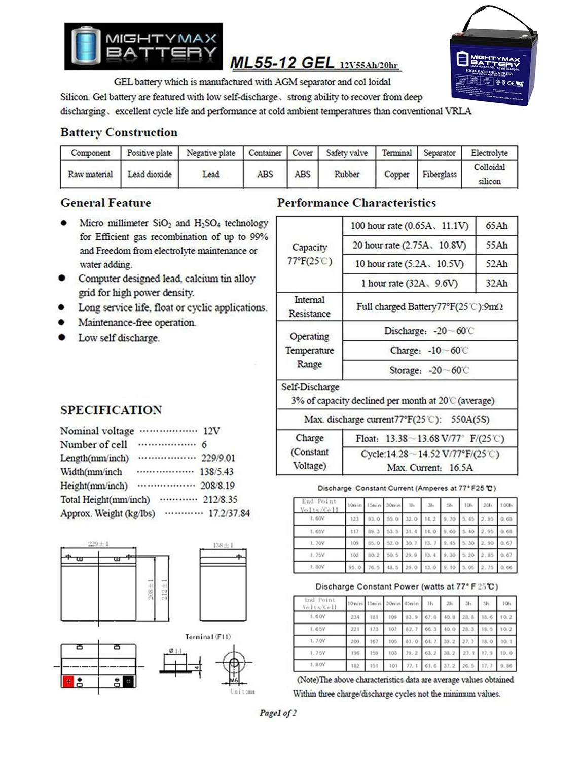 12V 55AH GEL Replacement Battery compatible with Minn Kota Endura C230