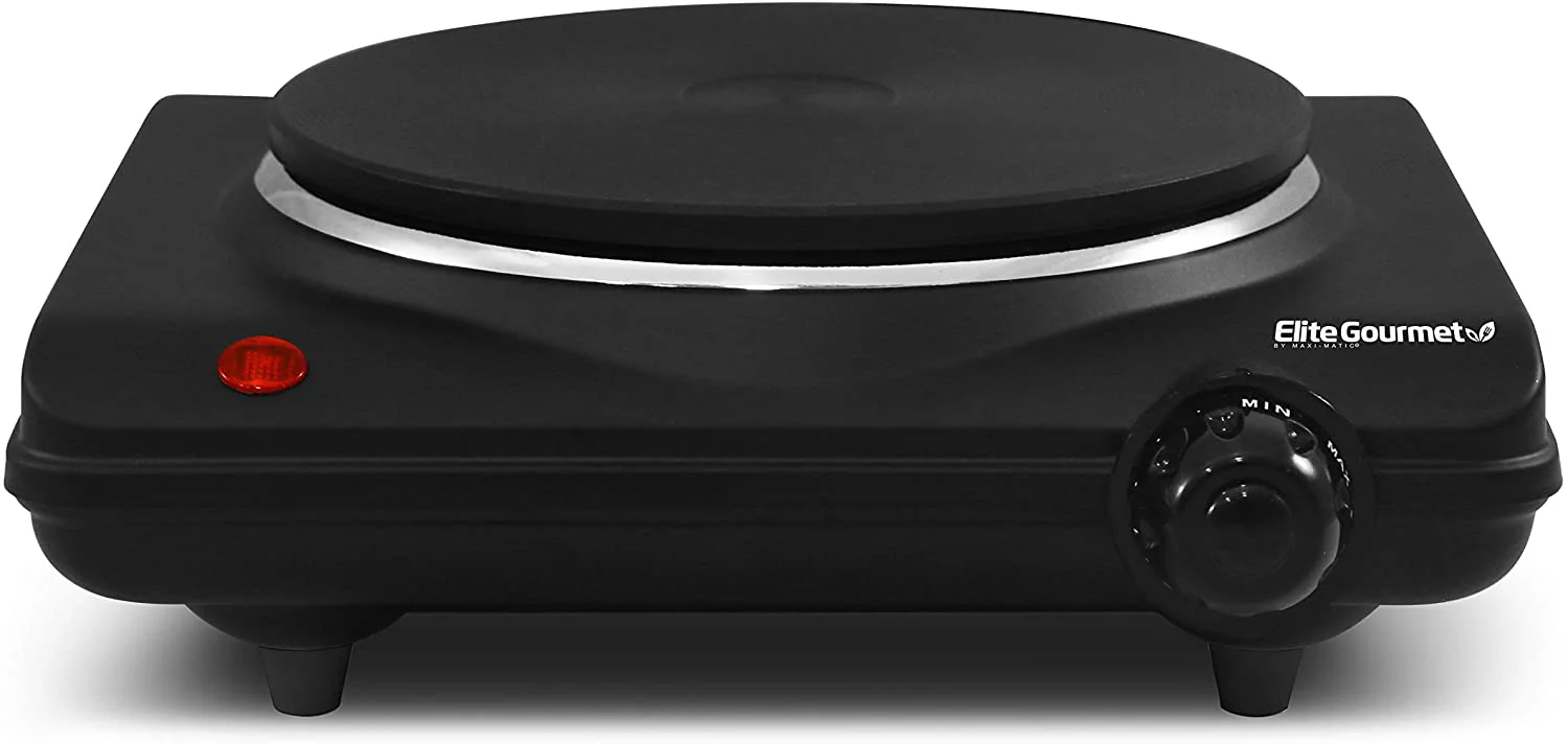 Elite Gourmet Countertop Electric Hot Burner, Temperature Controls, Power Indicator Lights, Easy to Clean, Single, Black