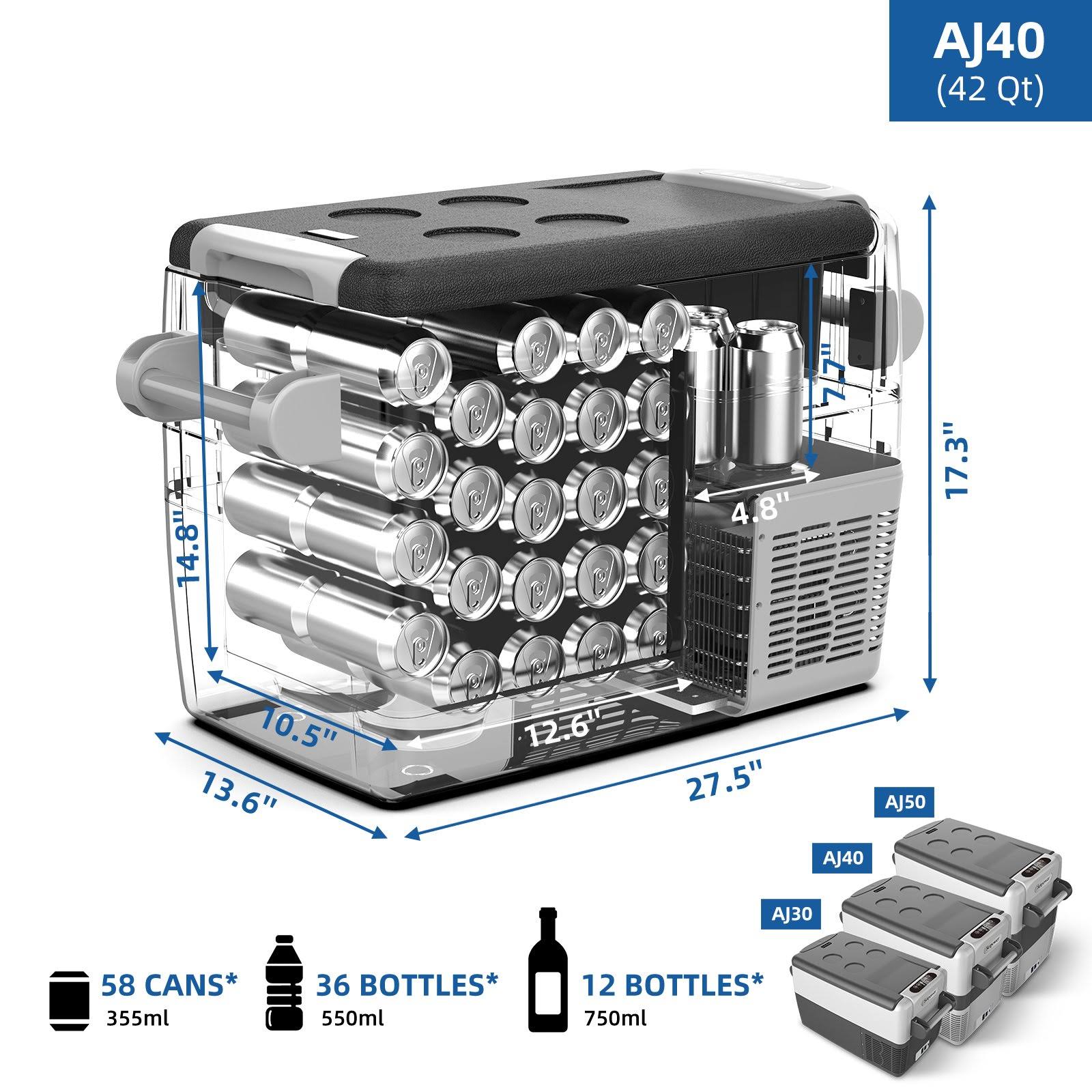 Setpower AJ40 42 Quarts Portable Freezer Fridge 12V Cooler, 0-50, DC 12/24v, AC 110-240v, Car Fridge Compact Refrigerator, for T