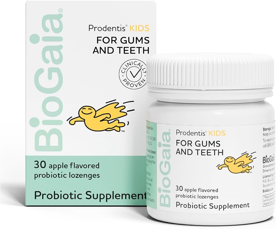 BioGaia Prodentis Kids | Dental Probiotics for Teeth and Gums | Promotes Good Oral Health & Gut Health Too | Oral Probiotics | 30 Apple-Flavored Lozenges | 1-Pack