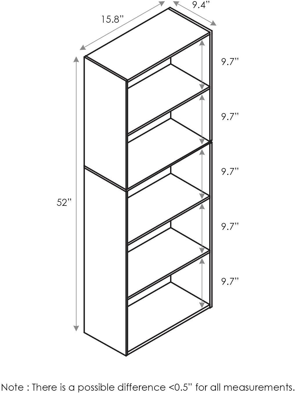 Furinno 5-Tier Reversible Color Open Shelf Bookcase , White 2 Pack