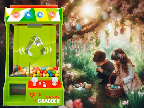 POCO DIVO Claw Machine Arcade Grabber, Plushies Gift Candy Prize Figures Capsules Dispenser, Flashing Lights Adjustable Game Music, Battery USB Power Crane, Kids Boys Girls Classic Treats Vending Toy