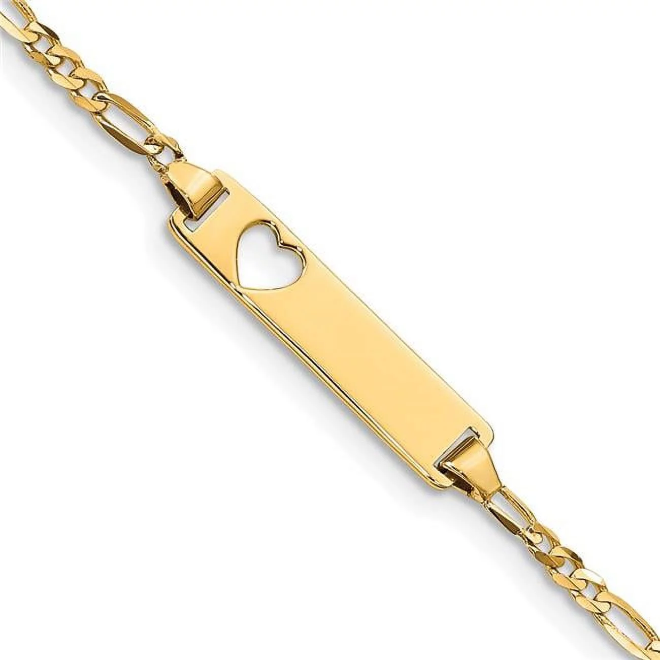 Primal Gold 14 Karat Yellow Gold Cut-out Heart Figaro Link ID Bracelet