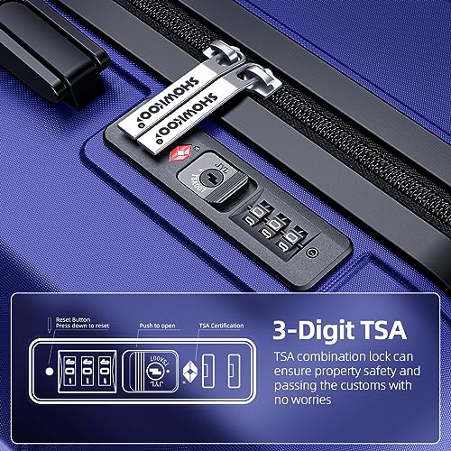 SHOWKOO Luggage Sets Expandable PC+ABS Durable Suitcase Double Wheels TSA Lock Black