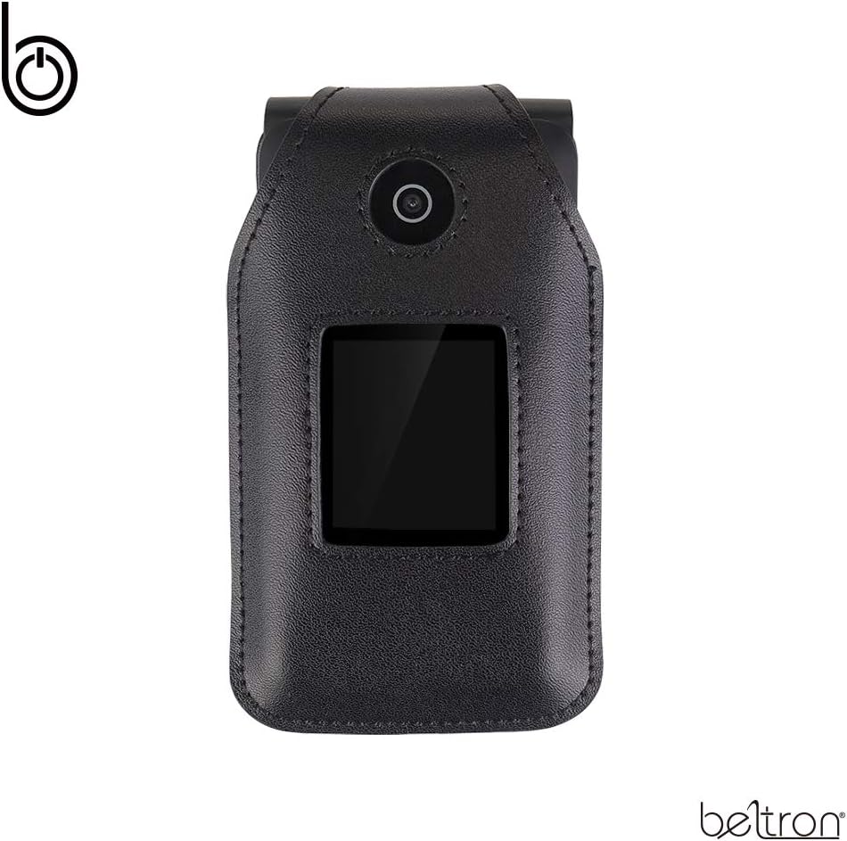 BELTRON Fitted Leather Case for Coolpad Snap 3312A Flip Phone (Boost Mobile, Sprint, T-Mobile, Virgin Mobile) Features: Rotating Belt Clip, Screen & Keypad Protection & Secure Fit Black