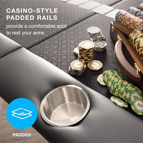 Brybelly 10-Person Foldable Poker Table with Suited Speed Cloth and Jumbo Stainless Steel Cupholders (Black, 84 Inch)