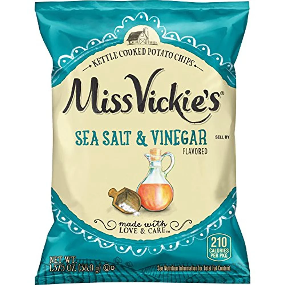 Miss Vickie's 44446 1.38 oz. Bags Kettle Cooked Potato Chips - Sea Salt and Vinegar (64/Carton)