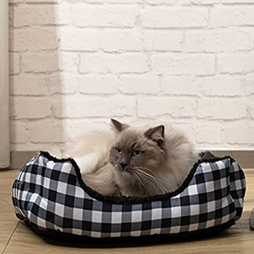 Hollypet Printed Flannel Rectangle Plush Dog Cat Bed Self-Warming Pet Bed, Christmas Red and Green Check