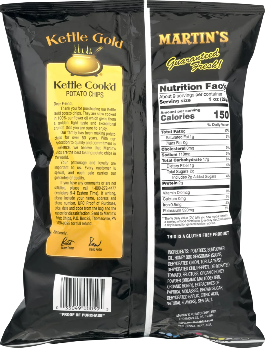 Martin's Kettle Gold Potato Chips Honey BBQ 8 oz. Bag (3 Bags)