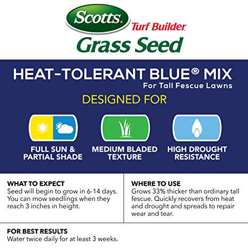 Scotts Turf Builder Grass Seed Heat-Tolerant Blue Mix for Tall Fescue Lawns with Fertilizer and Soil Improver, 5.6 lbs.