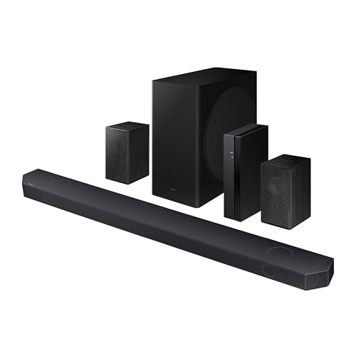 SAMSUNG Q990D 11.1.4ch Soundbar w/Wireless Dolby Atmos Audio, Rear Speaker Included, Q-Symphony, SpaceFit Sound Pro, Adaptive Sound, Game Mode Pro with Alexa Built-in, HW-Q990D/ZA