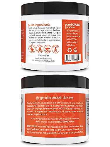 pureSCRUBS Premium Eucalyptus Body Scrub Set - Large 16oz Dead Sea Salt Body Scrub With Infused Essential Oils & Nutrients, Includes Wooden Spoon, Loofah & Oatmeal Exfoliating Bar Soap