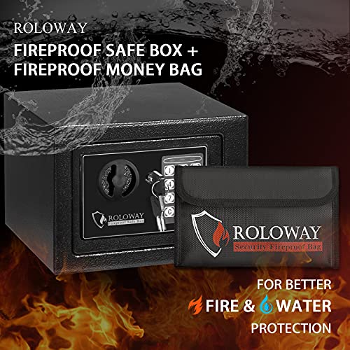 ROLOWAY Steel Safe Box (2.2 Cubic Feet), Money Safe for Home Safe, Lock Box with Fireproof Bag for Cash Safe, Security Safety Box for Document Safe, Fireproof Safe with Key Digital Keypad Lock Black