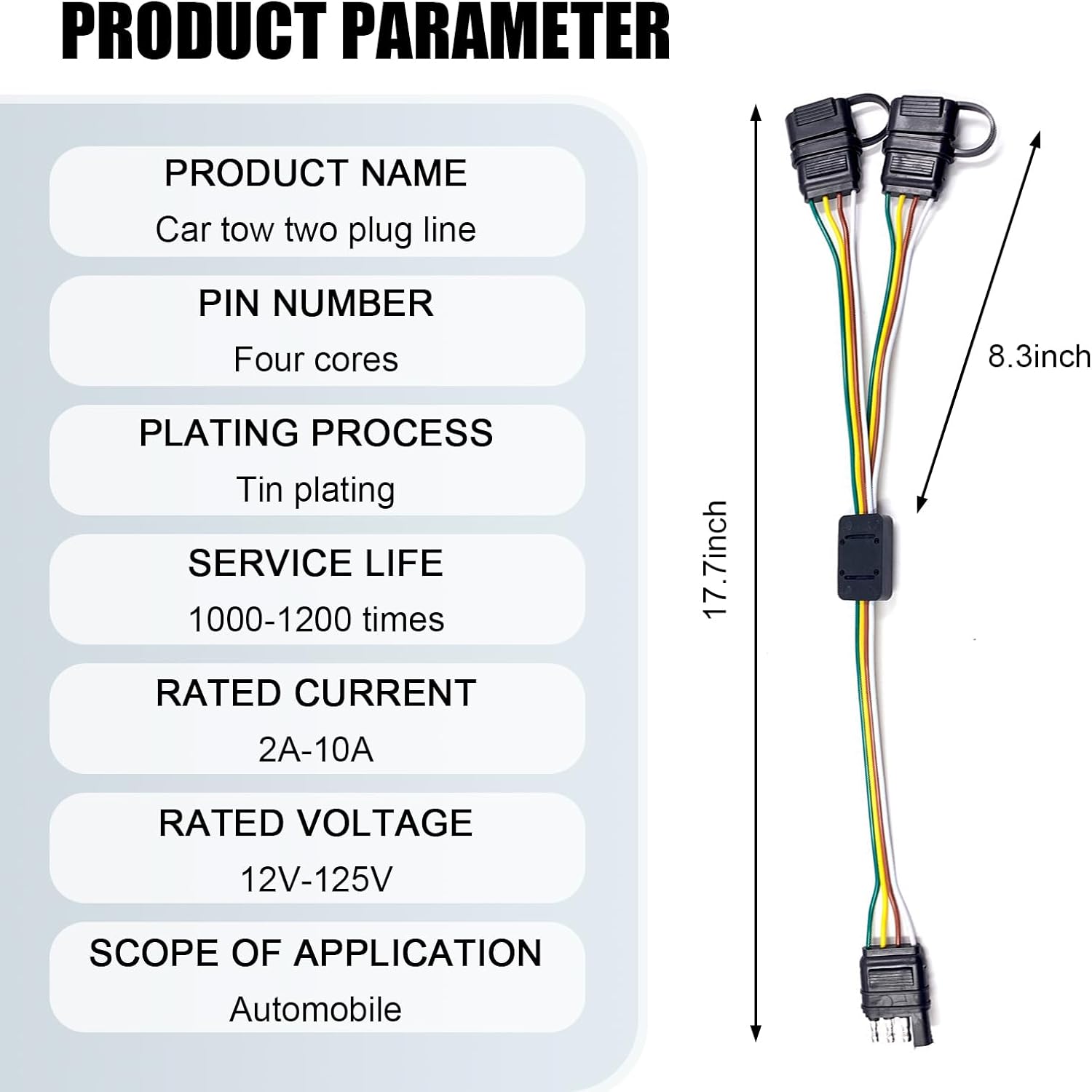 1 PC Automotive Y-Type Splitter One-to-Two Plug Wiring Harness, 17.7