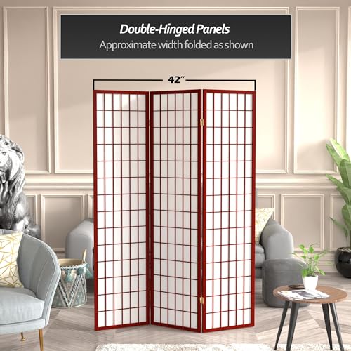 Red Lantern 6 ft. Tall Window Pane Shoji Screen-Natural-4 Panels Room Divider