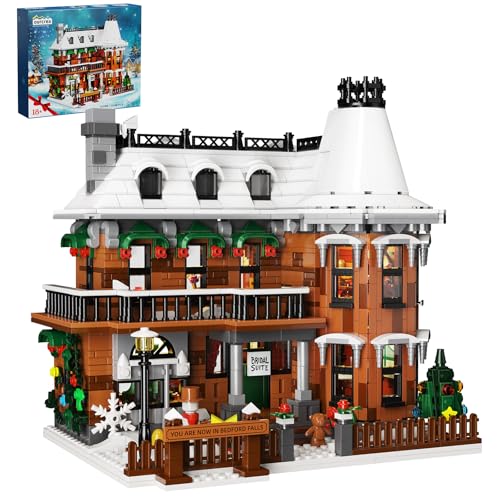 It's A Wonderful Life House Building Set with LED Light, Christmas Holiday Snow House Building Blocks Toy, Compatible with Lego Chritmas Village, Gifts for Friends、Family, Ages 18+ (1549PCS)