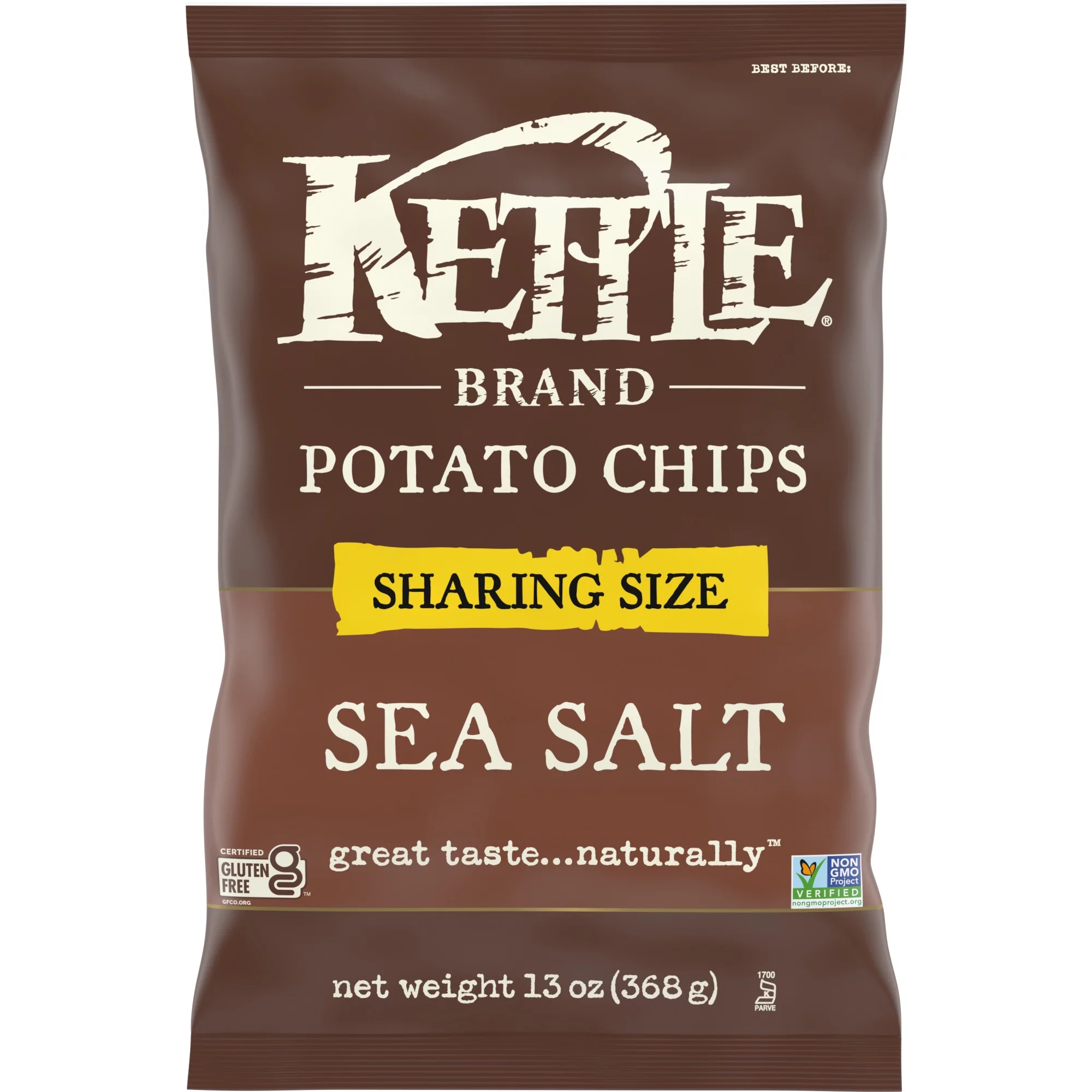 Kettle Brand Potato Chips, Sea Salt Kettle Chips, Sharing Size, 13 Oz Pack Of 9