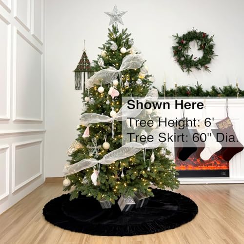 60-Inch Ruffled Velvet Christmas Tree Skirt with Foam Padding, Nylon Backing and Lace-Up Tie Closure, Burgundy