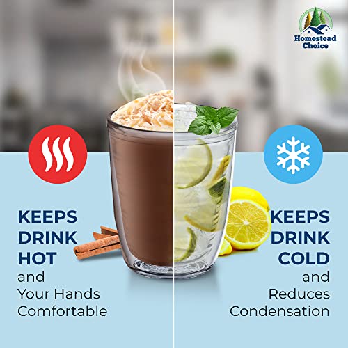 Homestead Choice 16oz Insulated Tumblers Plastic Keeps Drinks Cold & Hot, 4pack Double Walled Clear Insulated Drinking Glasses Cup, BPA-Free, Dishwasher Safe Reusable, Camping,Travel, Kitchen, Party