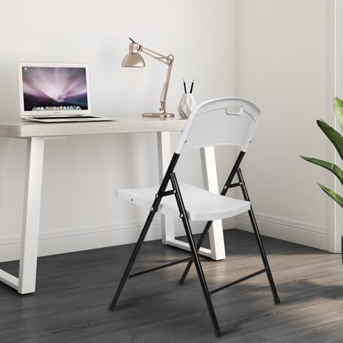 Folding Chairs, Heavy Duty Portable Plastic Foldable Chair with Steel Frame for Outside, Party, Wedding, Indoor Home Use, 4 Pack, White