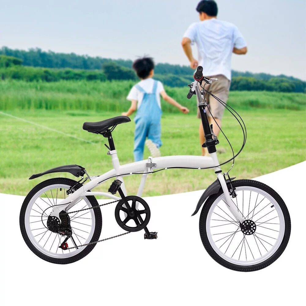 20-inch Adult Folding Bike Lightweight Bicycle 7 Speed Men Women Cycling White