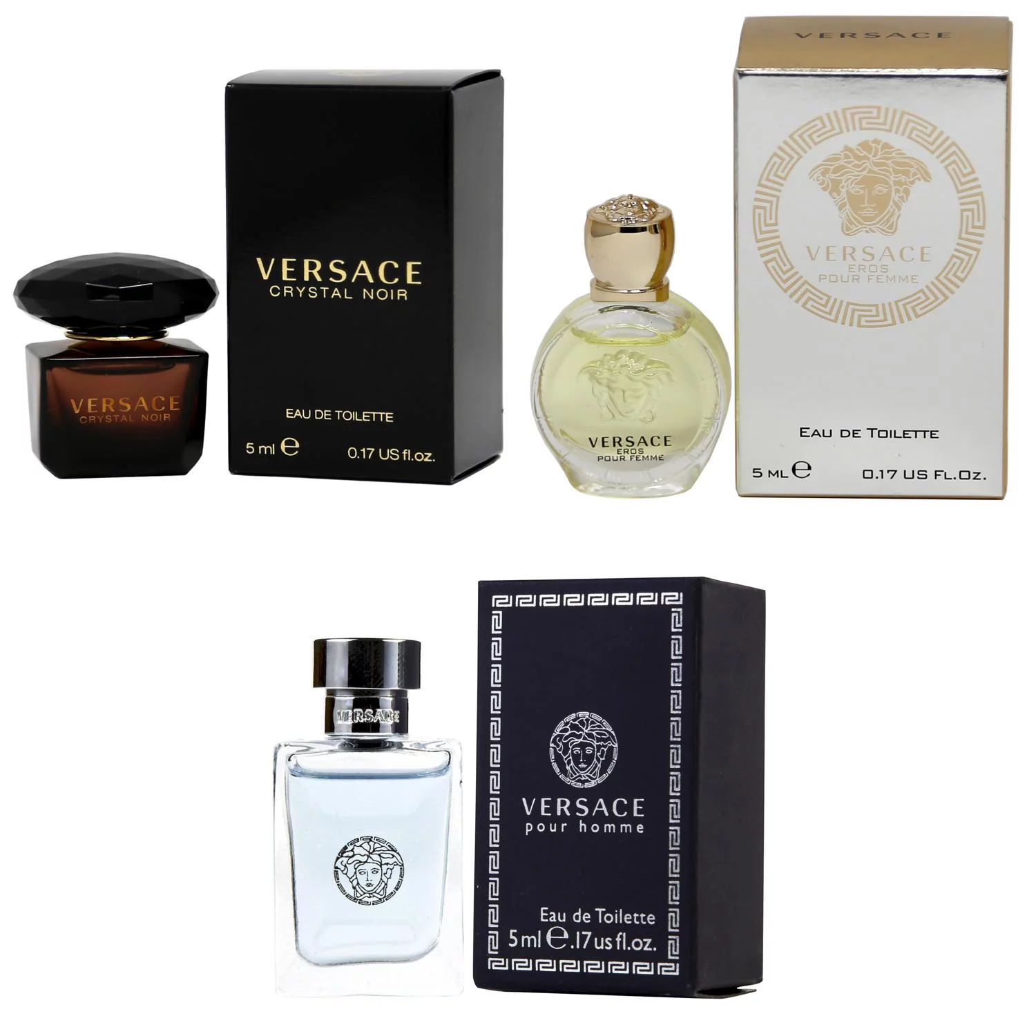Versace Crystal Noir EDT, Eros Women EDT, Pour Homme EDT - 5ml 3PK Kit