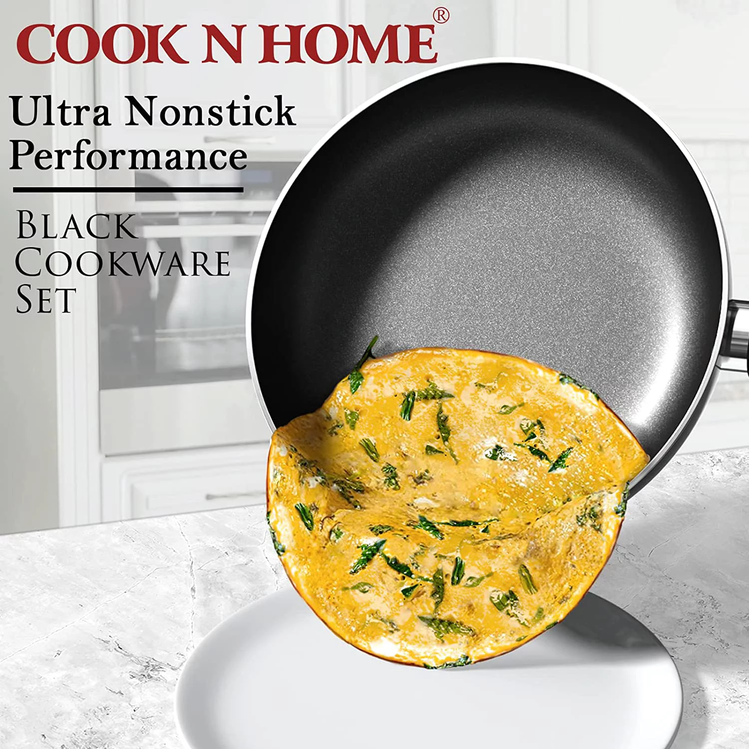 YHZCY 15-Piece Nonstick Stay Cool Handle Cookware Set, Black